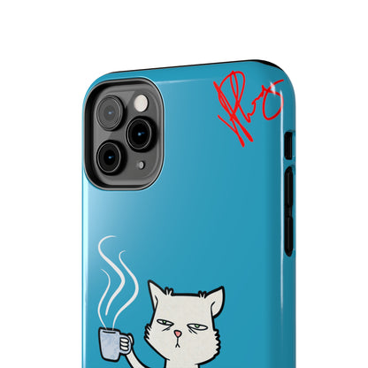 Cutie "Coffee Cat" Pet Design (in a Simple but Kool Light Blue Base Color) Verision from the 'TPPG Collection' Line carries Several sizes of the "iPhone Series" Tough Phone Cases