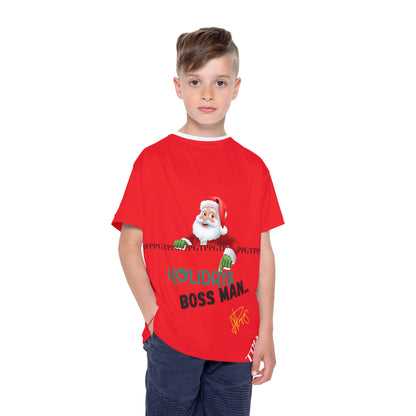 Kids Sport "Santa-Boss Man" Jersey/Tee (Cherry Red 'one sleeve' Base Color)-By:"TPPG-Apparel" Juniors Collections