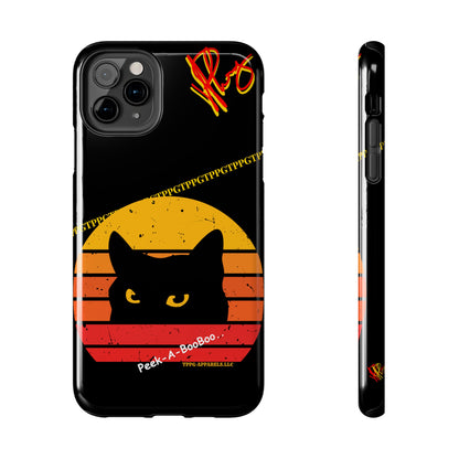 One of our Cutest Cat "Peek-A-BOOO.." Pet Designs (in a Bold Yellow/Orange/Red Base Colors) Verision from the 'TPPG Collection' Line carries Several sizes of the "iPhone Series" Tough Phone Cases