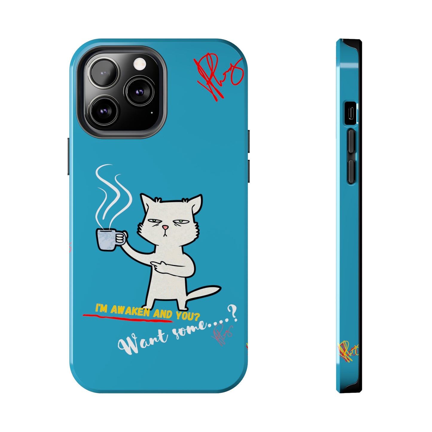 Cutie "Coffee Cat" Pet Design (in a Simple but Kool Light Blue Base Color) Verision from the 'TPPG Collection' Line carries Several sizes of the "iPhone Series" Tough Phone Cases