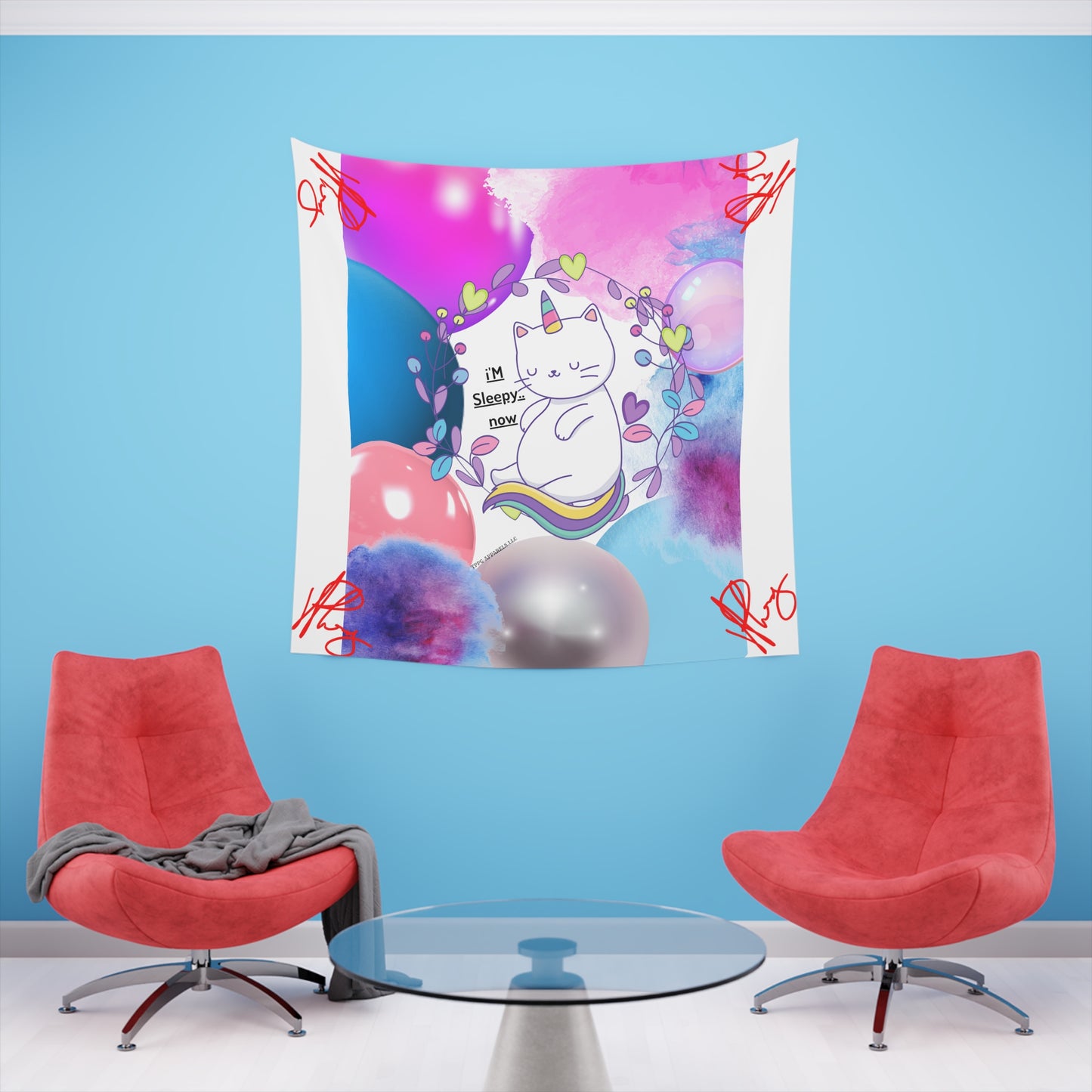 100% Polyester (I'm Sleepy, Now) Printed Wall Tapestry (White Base color) from "TPPG Collections"