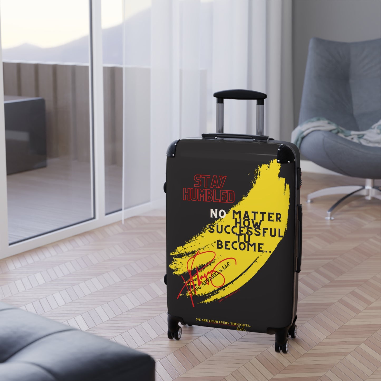 'Stay Humble' Black 360° Swivel Suitcases