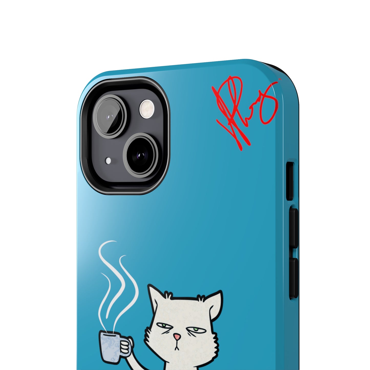 Cutie "Coffee Cat" Pet Design (in a Simple but Kool Light Blue Base Color) Verision from the 'TPPG Collection' Line carries Several sizes of the "iPhone Series" Tough Phone Cases