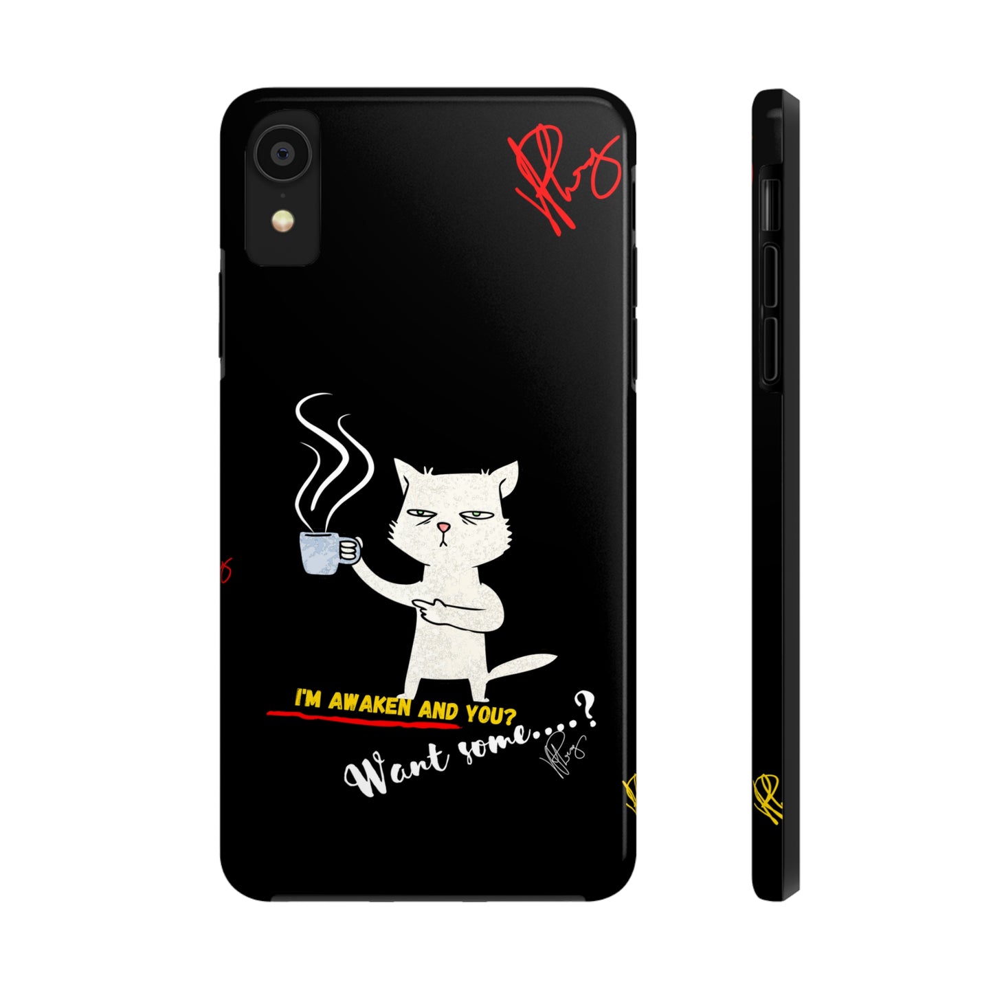 Another Cute "Coffee Cat" Pet Design (in a Simple but Bold Black & White Base Color) Verision from the 'TPPG Collection' Line carries Several sizes of the "iPhone Series" Tough Phone Cases