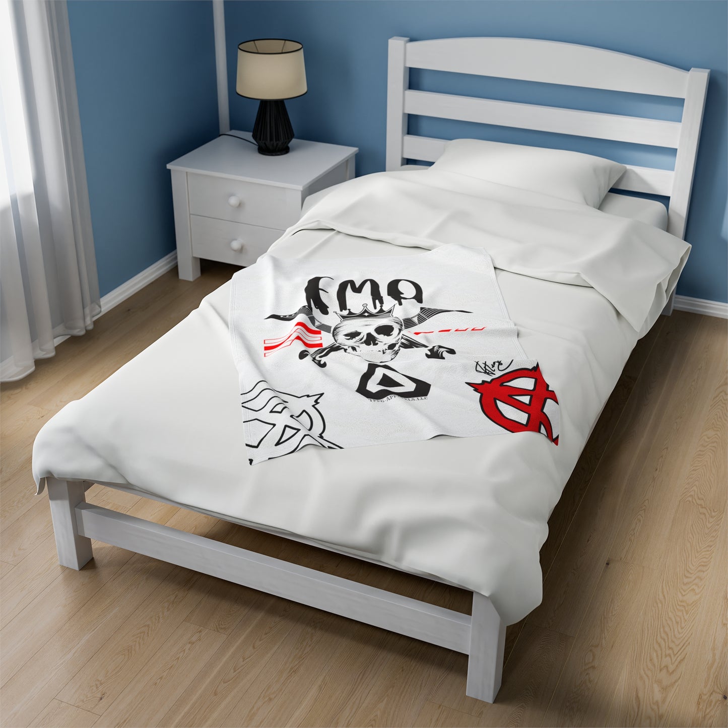 "TPPG-Apparels" Brand Presents one of it's "EMO" Brand Logo Styles White Velveteen Plush Blanket