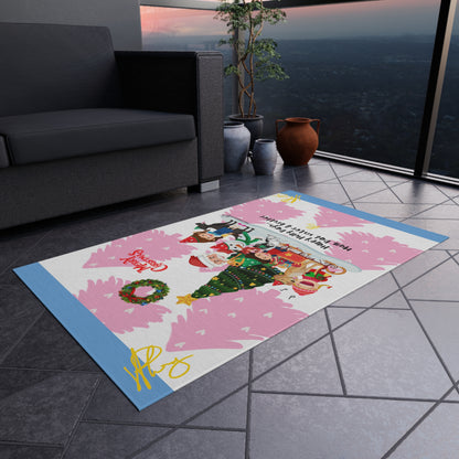 Pink/Light Blue Durable Outdoor Rug-'TPPG Holiday/Christmas Collection"