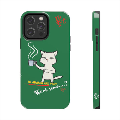 Lovely Forest Green Hue - Cutie "Coffee Cat" Pet Design Verision from the 'TPPG Collection' Line carries Several sizes of the "iPhone Series" Tough Phone Cases