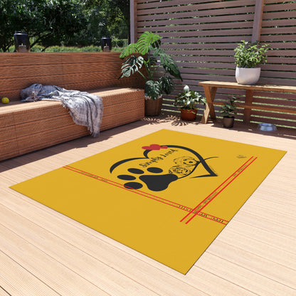 Adorable Pup/Dog Design ('Simply Loved') Sunny Yellow Durable & Non-Slip Outdoor Rug