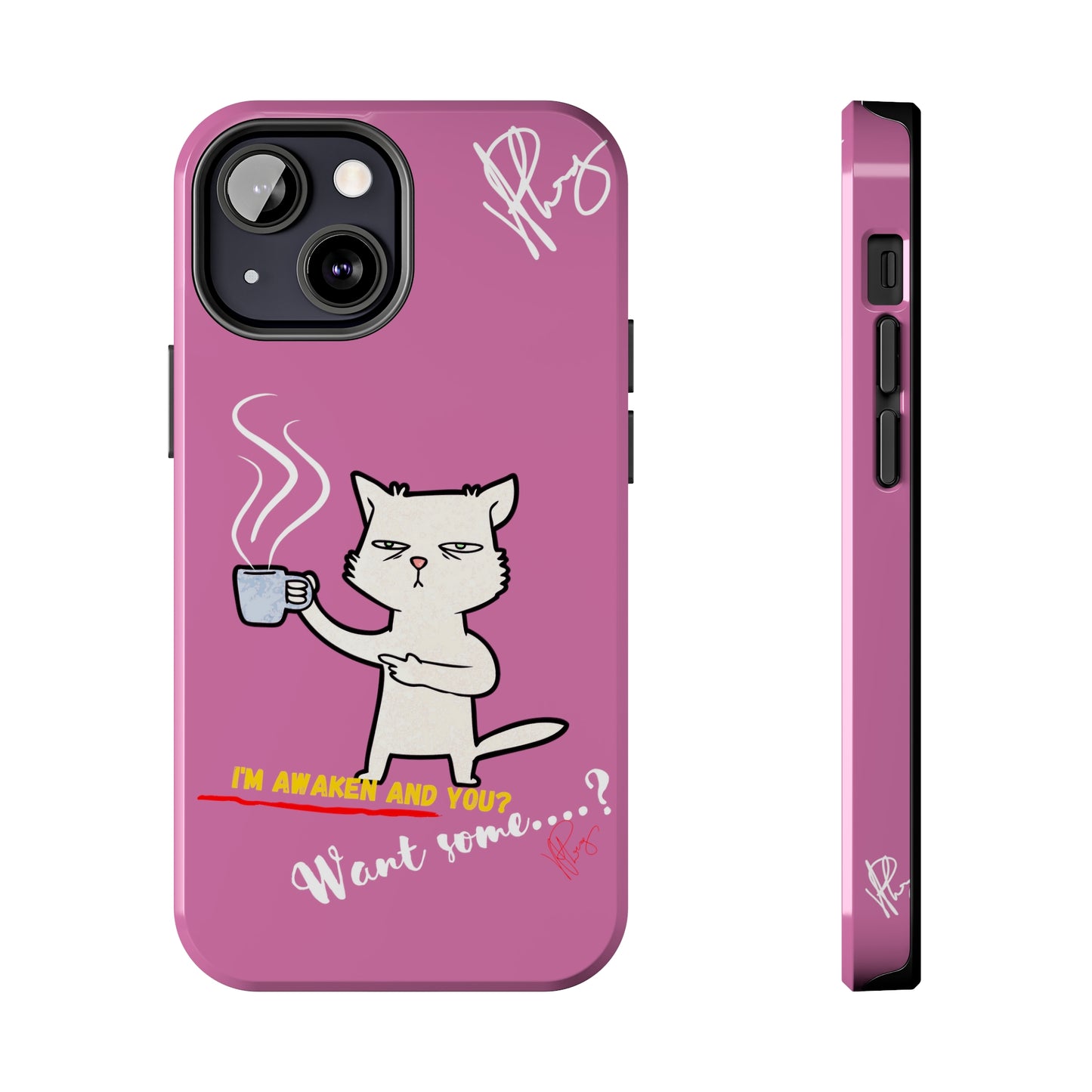 Cutie "Coffee Cat" Pet Design (in a Simple but Kool Tone Pink Base Color) Verision from the 'TPPG Collection' Line carries Several sizes of the "iPhone Series" Tough Phone Cases