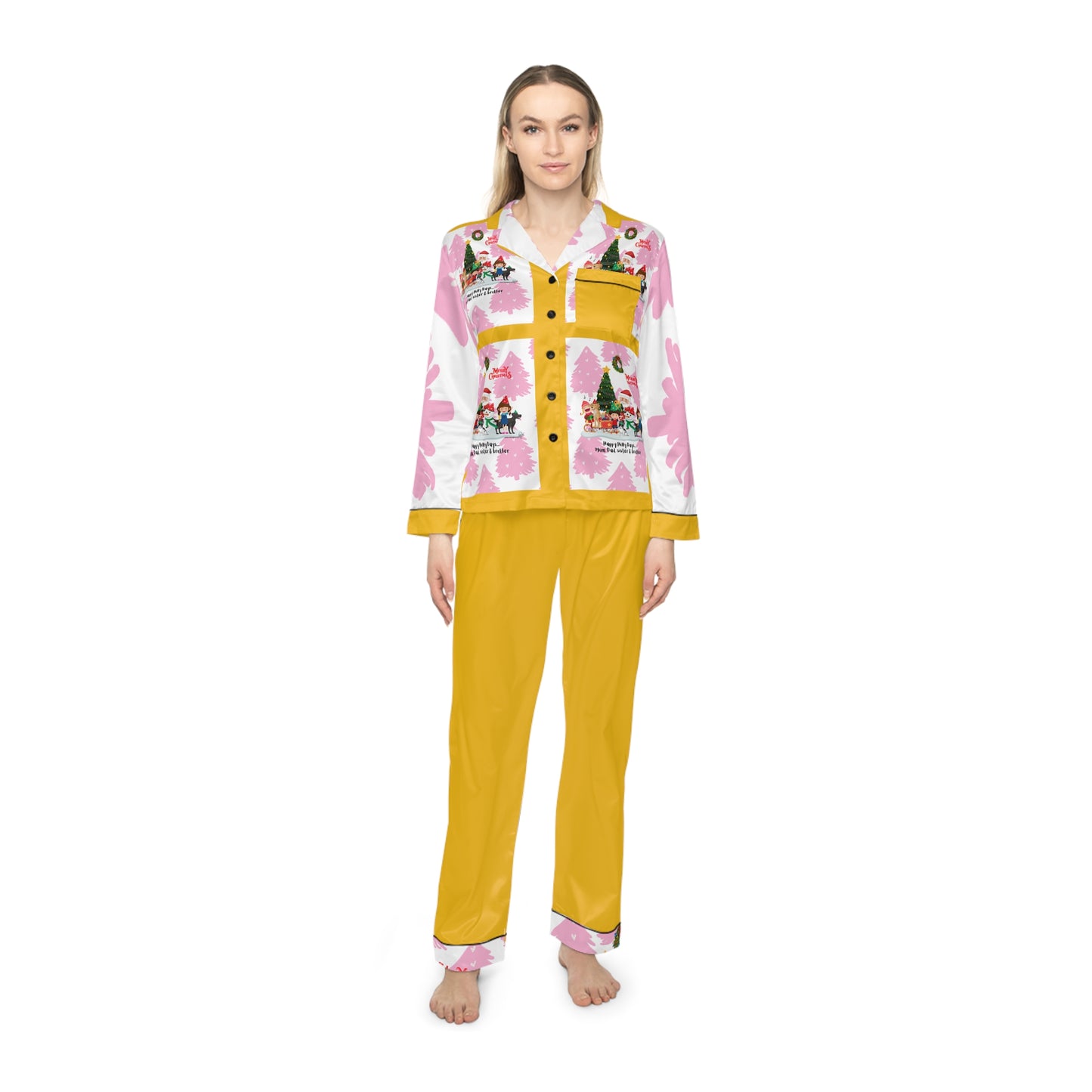 "TPPG-Apparels" Yellow Base: (UGLY-Holiday) Women's 95% Satin Pajamas