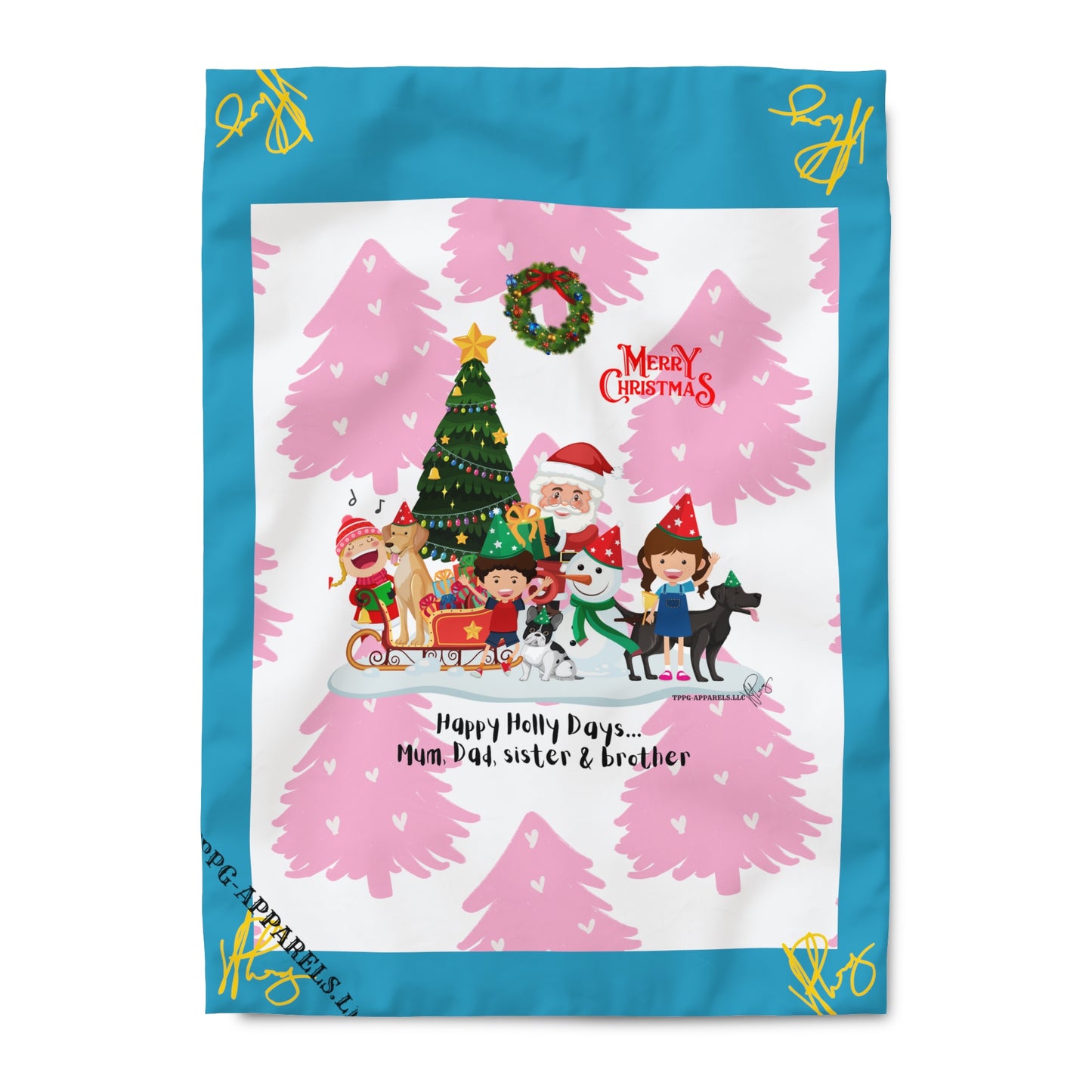 "TPPG Home" Holiday/Christmas Collection - (Turquoise w/Yellow Signature) 3ct sizes 'Duvet Blanket/Cover' (consealed zipper)