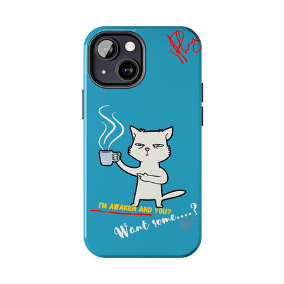 Cutie "Coffee Cat" Pet Design (in a Simple but Kool Light Blue Base Color) Verision from the 'TPPG Collection' Line carries Several sizes of the "iPhone Series" Tough Phone Cases