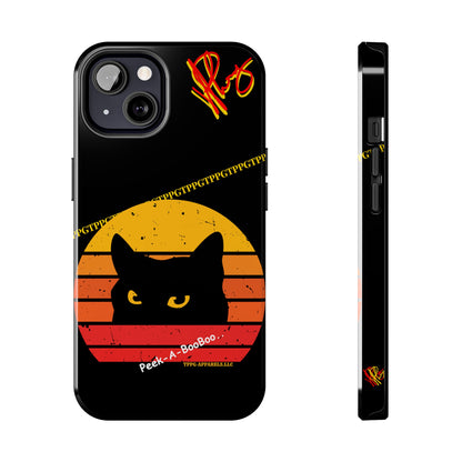 One of our Cutest Cat "Peek-A-BOOO.." Pet Designs (in a Bold Yellow/Orange/Red Base Colors) Verision from the 'TPPG Collection' Line carries Several sizes of the "iPhone Series" Tough Phone Cases