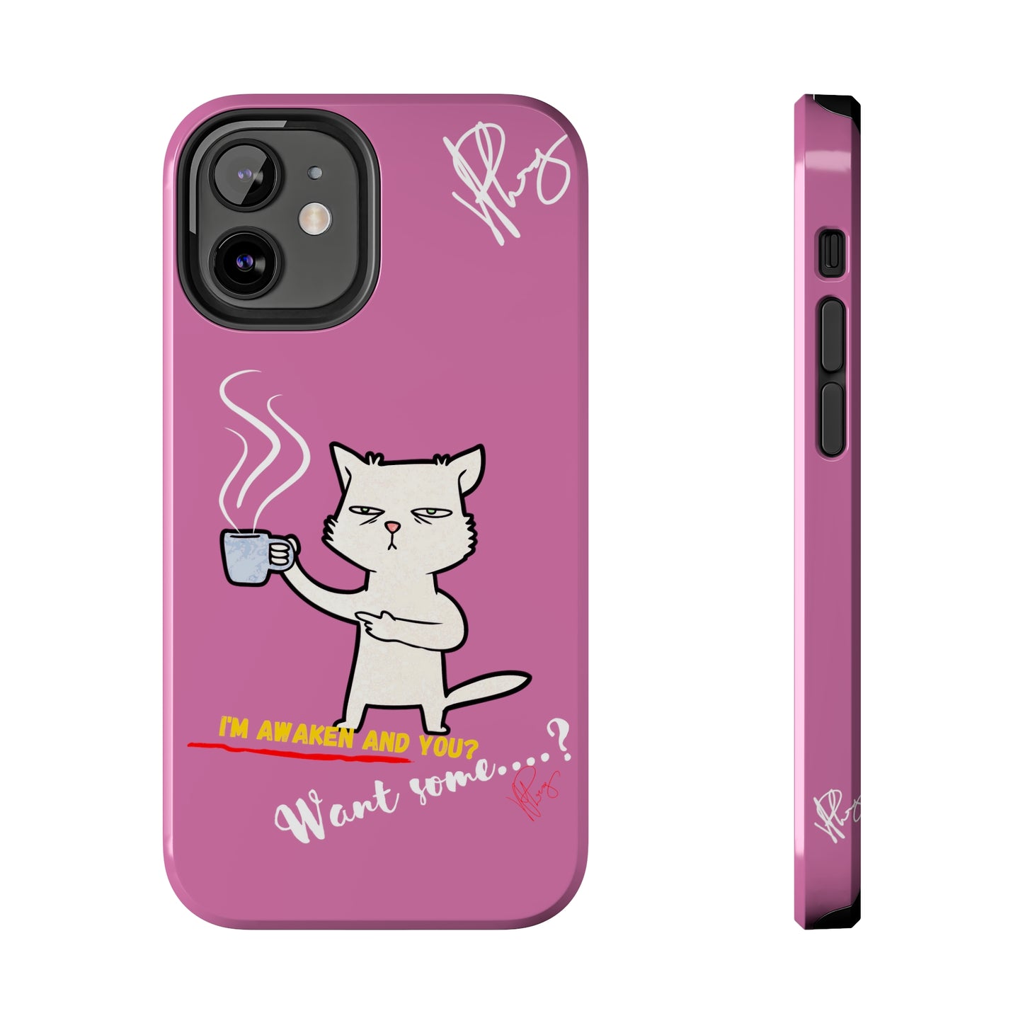 Cutie "Coffee Cat" Pet Design (in a Simple but Kool Tone Pink Base Color) Verision from the 'TPPG Collection' Line carries Several sizes of the "iPhone Series" Tough Phone Cases