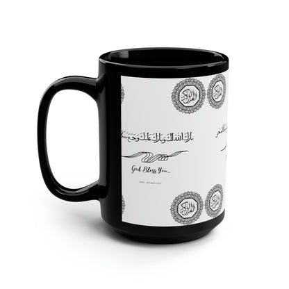 15oz (0.44I) Black Glossy Finish Coffee/Tea Mug w/Arabic "God Bless You' quote - from the 'TPPG-Apparels' Brand Collection