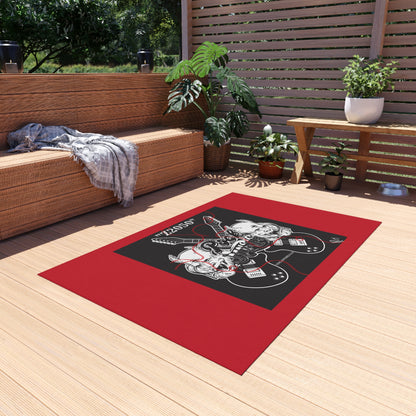 Sleek ('Z2050 Rock Music') Red & Black Durable & Non-Slip Outdoor Rug