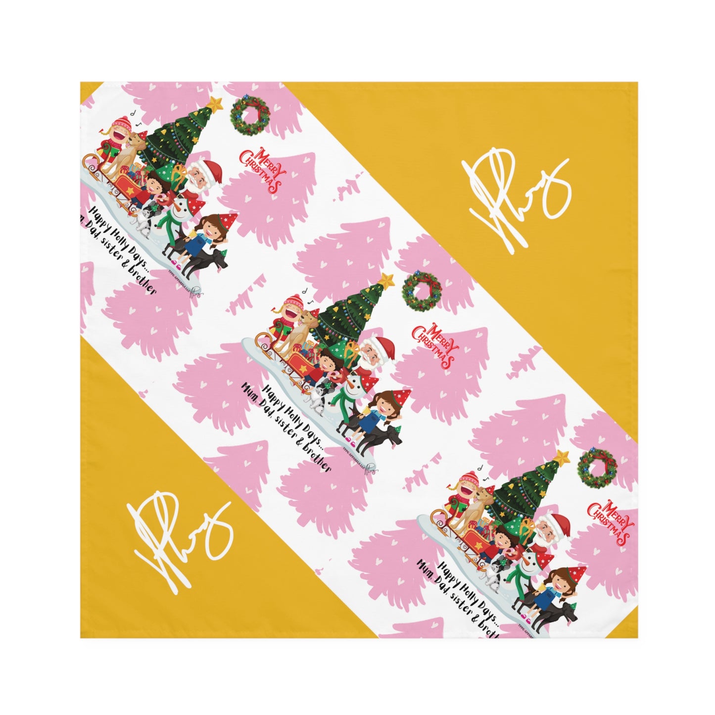 Christmas Holiday (Yellow Base-Signature) 4-piece 19"x19" Napkins Set - by the "TPPG-Apparels" Collections