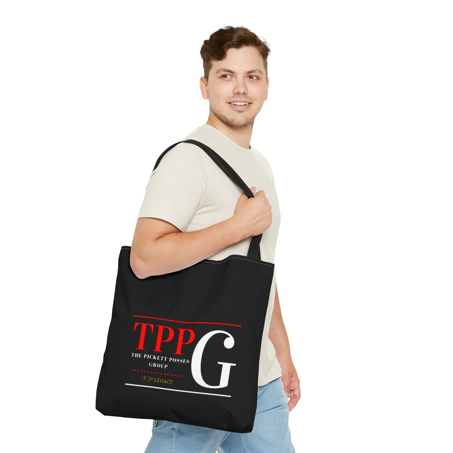 Our 3 sizes - Handy Brand Logo-front facing Style Design Tote Bag from the 'TPPG-Apparel' Brand