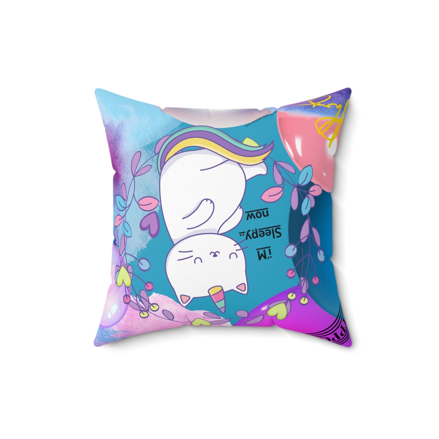 (Toddler/Kid) Spun Polyester Square Pillow (4 sizes-Turquoise Bgd) - By: "TPPG KIds Collection"