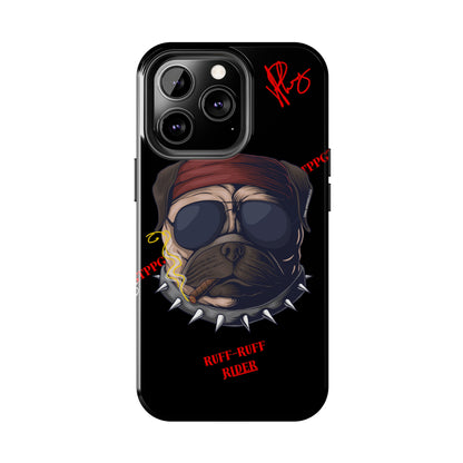 This Tough Design of A "Ruff Rider" with a Black Base Color - Cute Pet Design for Dog Owners Verision from the 'TPPG Collection' Line carries Several sizes of the "iPhone Series" Tough Phone Cases