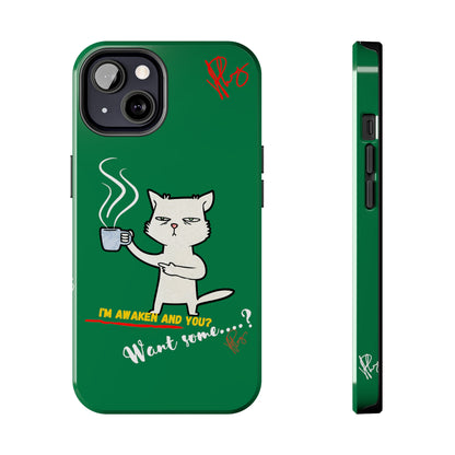 Lovely Forest Green Hue - Cutie "Coffee Cat" Pet Design Verision from the 'TPPG Collection' Line carries Several sizes of the "iPhone Series" Tough Phone Cases