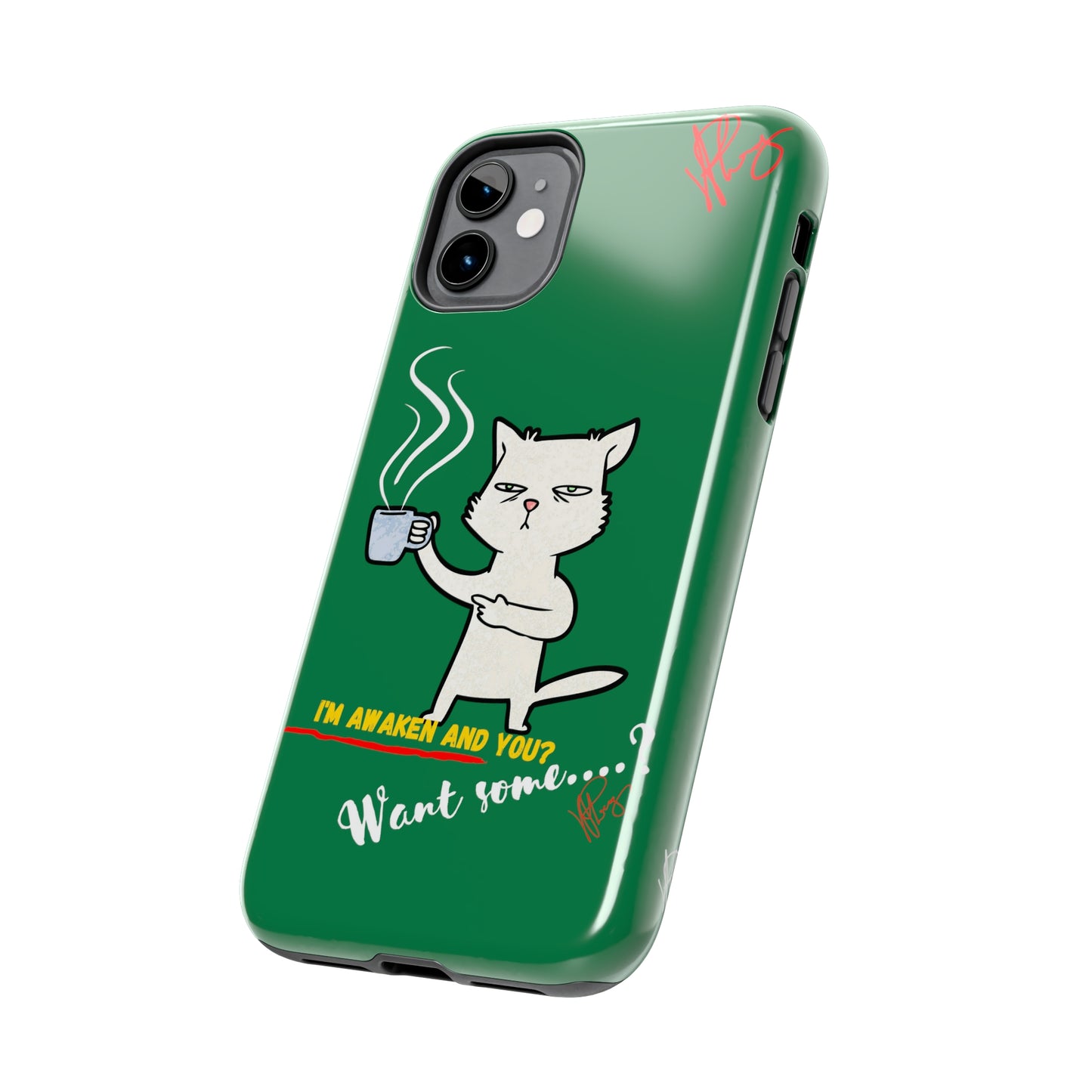 Lovely Forest Green Hue - Cutie "Coffee Cat" Pet Design Verision from the 'TPPG Collection' Line carries Several sizes of the "iPhone Series" Tough Phone Cases