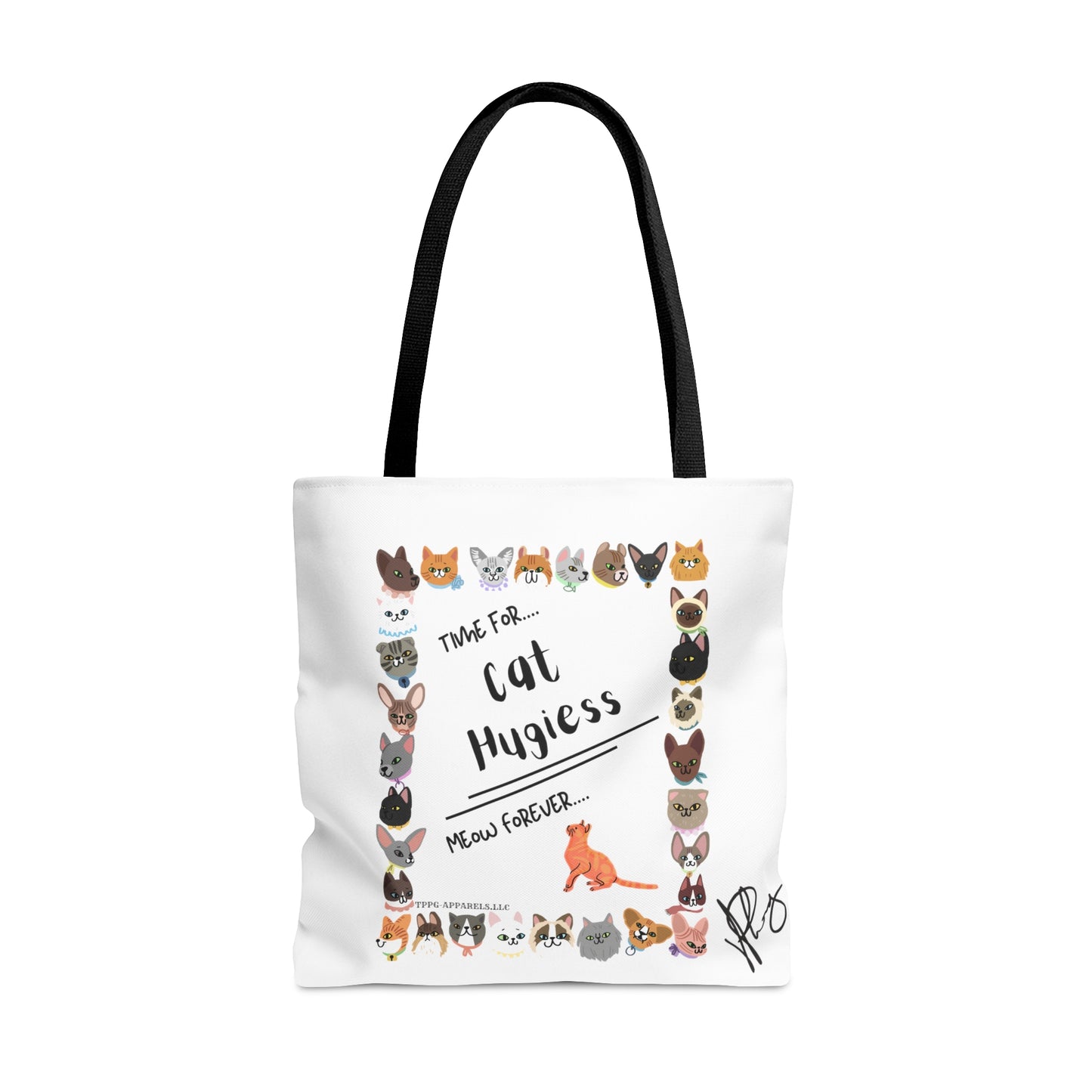 Our lovely & fun 3 sizes -White "Pet Lovers/Ailurophile" Brand -front facing Style Design Tote Bag from the 'TPPG-Apparel' Brand Collection