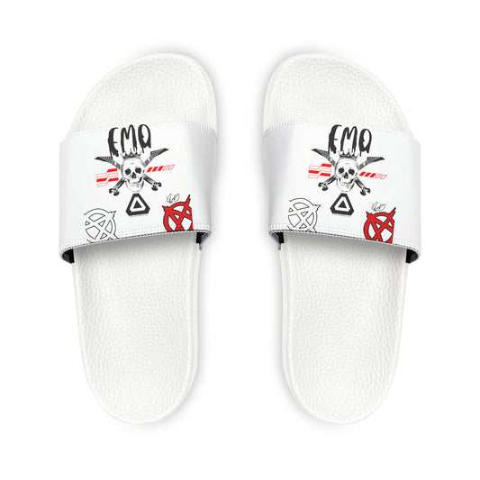 'TPPG-Apparels Brand' White "EMO" custom design for Men / Women's or Children Slide-On Sandals - 7ct  sizes