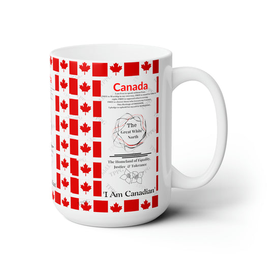 White 15oz Sleek "Canadian" Infused Style Ceramic Mug - by the 'TPPG-Apparels' Brand Collection