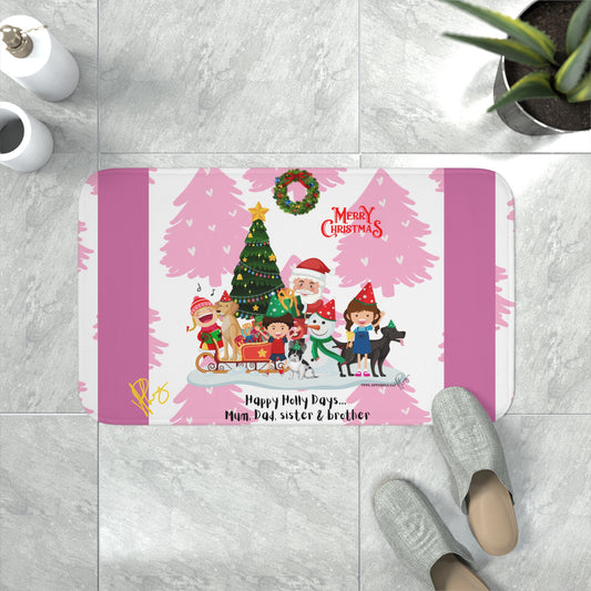 Soft & Fashionable "Christmas" Design in (Pink & White color-2 sizes) Memory Foam Bath Mat by the "TPPG-Apparels" Holiday Brands