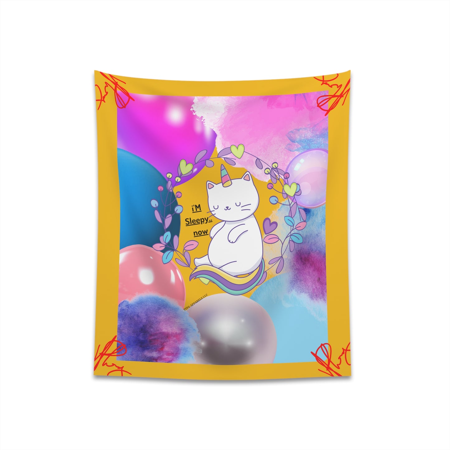 100% Polyester (I'm Sleepy, Now) Printed Wall Tapestry (Yellow Base color) from "TPPG Collections"