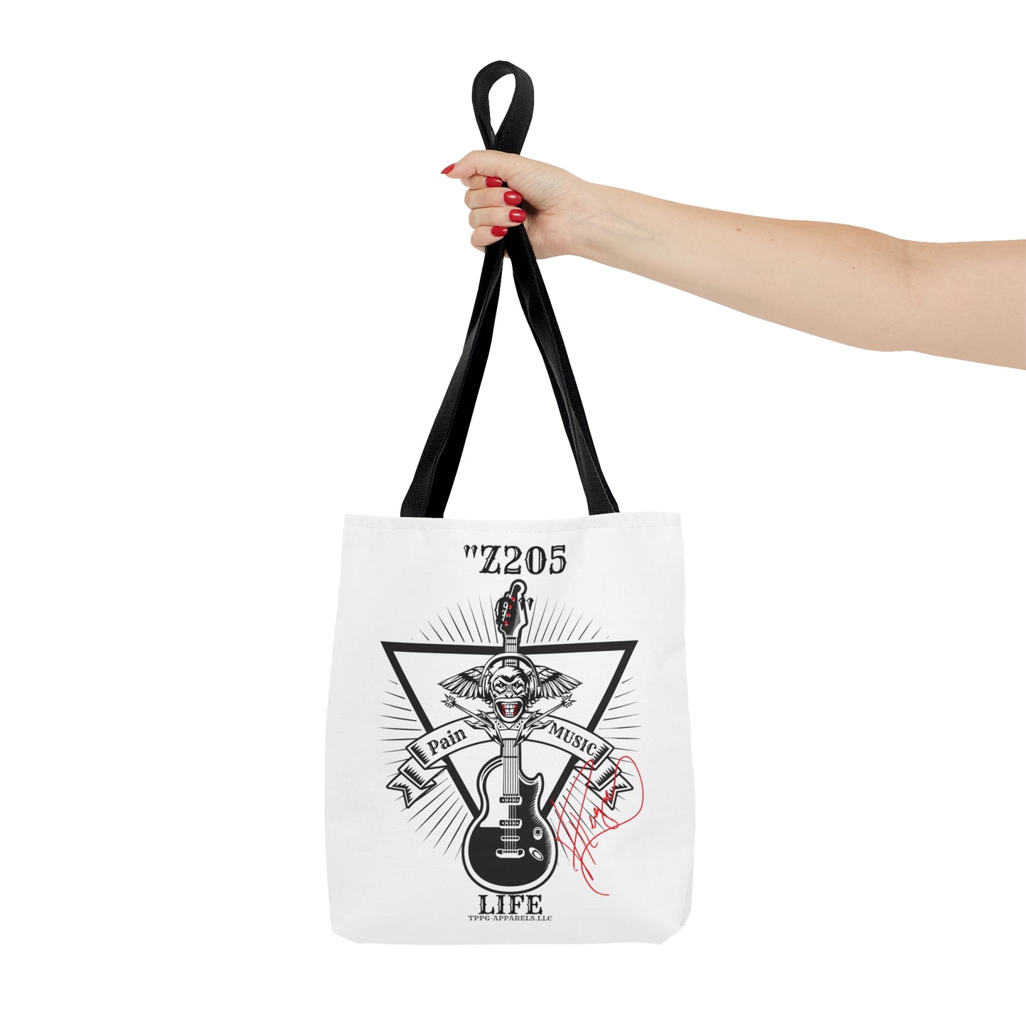 Our 'Z2050 Rock Music' 3 sizes Totes-White front facing Style Design Tote Bag from the 'TPPG-Apparel Z2050 Rock Music' Brand Collection