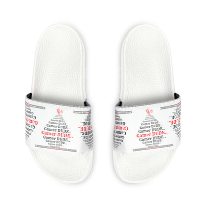 These are our "TPPG Brand" White Top/White or Black Soles "Gamer" Printed Men/Women's & Children Slide Sandals