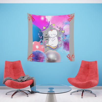 100% Polyester (I'm Sleepy, Now) Printed Wall Tapestry (Lt. Grey Base color) from "TPPG Collections"