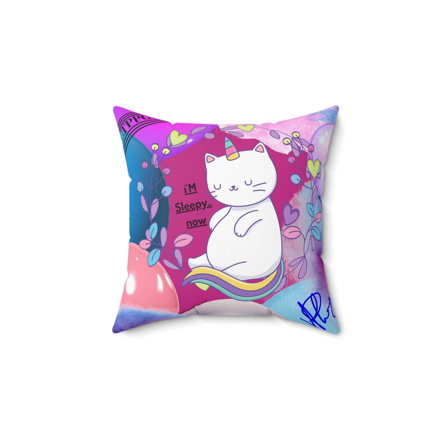 (Children) Spun Polyester ('1-side') Square Pillow (4 sizes-Deep Pink Bgd) - By: "TPPG KIds Collection"