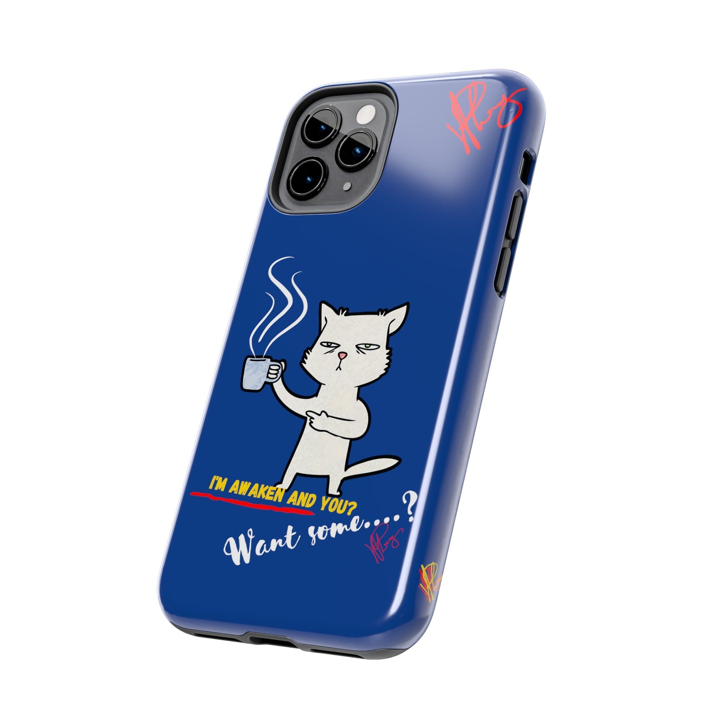 Another Cute "Coffee Cat" Pet Design (in a Simple but Kool Bold Blue & White Base Color) Verision from the 'TPPG Collection' Line carries Several sizes of the "iPhone Series" Tough Phone Cases