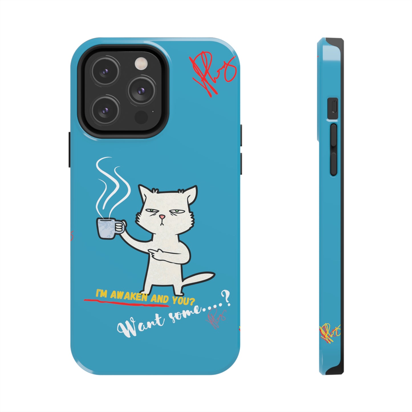 Cutie "Coffee Cat" Pet Design (in a Simple but Kool Light Blue Base Color) Verision from the 'TPPG Collection' Line carries Several sizes of the "iPhone Series" Tough Phone Cases