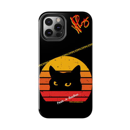 One of our Cutest Cat "Peek-A-BOOO.." Pet Designs (in a Bold Yellow/Orange/Red Base Colors) Verision from the 'TPPG Collection' Line carries Several sizes of the "iPhone Series" Tough Phone Cases