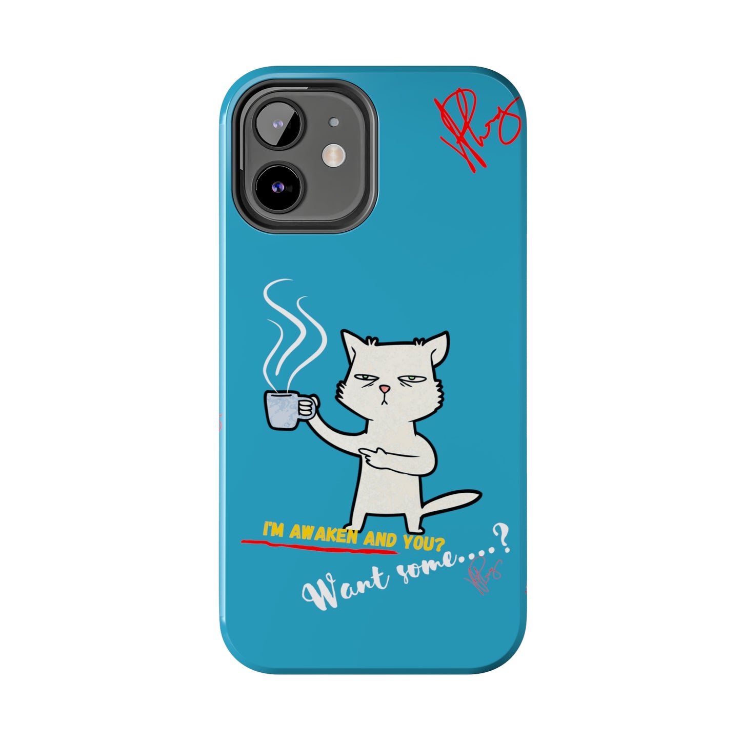 Cutie "Coffee Cat" Pet Design (in a Simple but Kool Light Blue Base Color) Verision from the 'TPPG Collection' Line carries Several sizes of the "iPhone Series" Tough Phone Cases