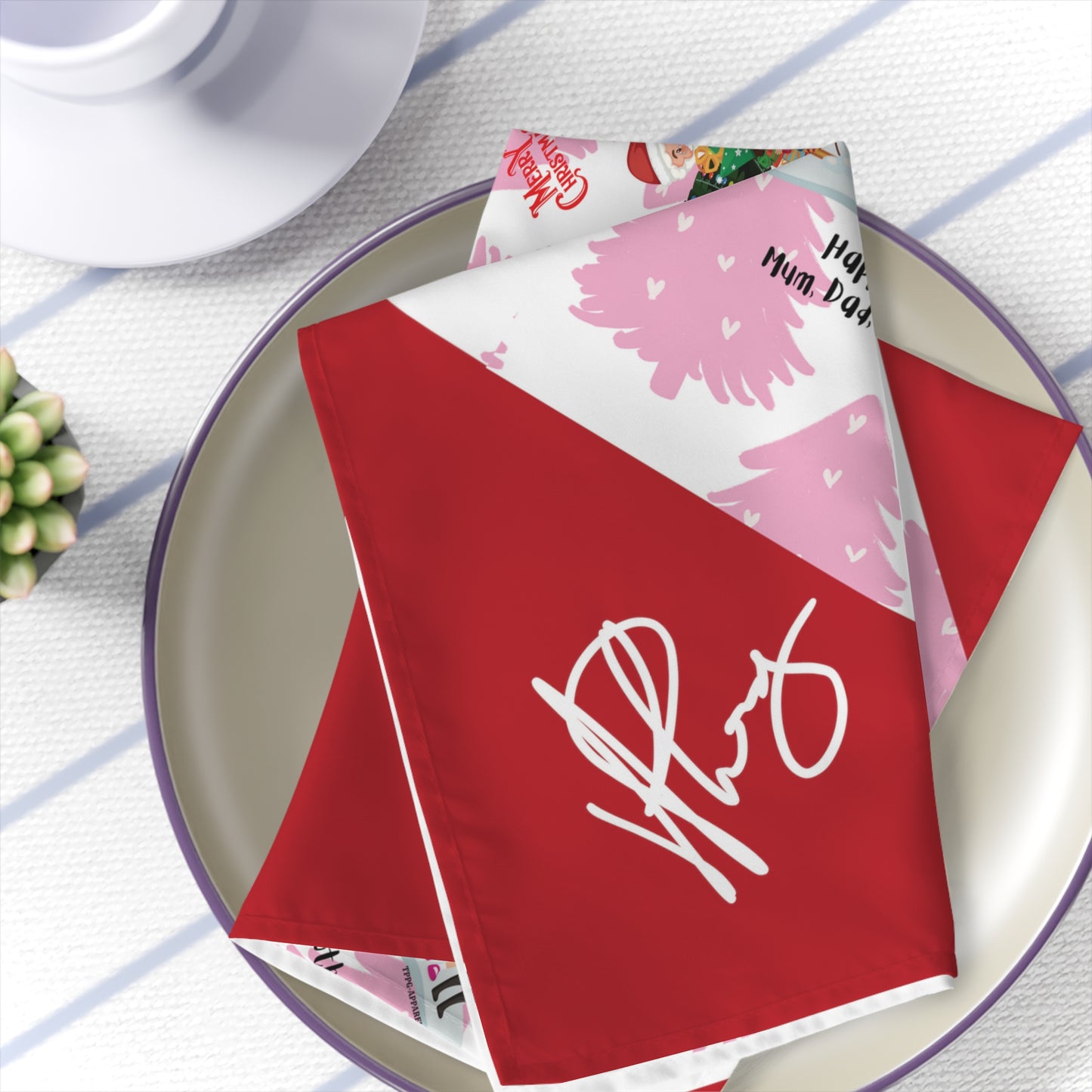 Christmas Holiday (Deep Red Base-Signature) 4-piece 19"x19" Napkins Set - by the "TPPG-Apparels" Collections