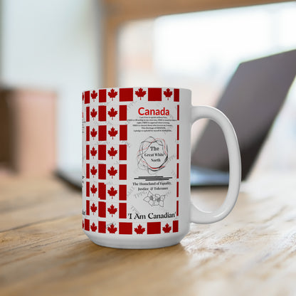 White 15oz Sleek "Canadian" Infused Style Ceramic Mug - by the 'TPPG-Apparels' Brand Collection