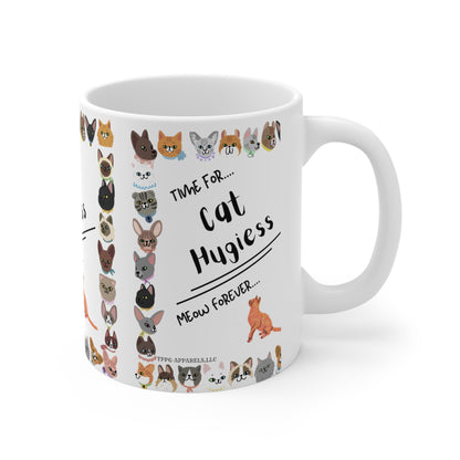 White 11oz Ceramic Mug for Cat Hugiess- "Ailurophile/Cynophile Lovers" Design from the 'TPPG-Apparels' Collection