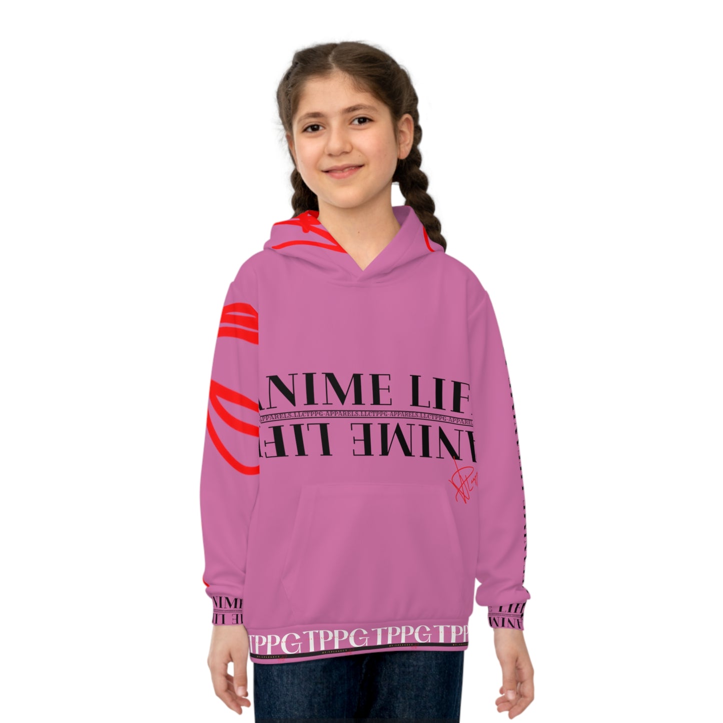 Children's (Lt. Pink) "TPPG Anime Life & Logo" Hoodie in 6 sizes