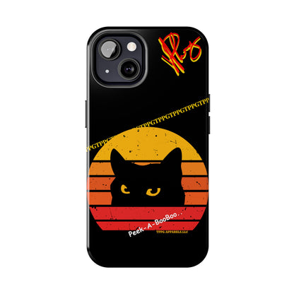 One of our Cutest Cat "Peek-A-BOOO.." Pet Designs (in a Bold Yellow/Orange/Red Base Colors) Verision from the 'TPPG Collection' Line carries Several sizes of the "iPhone Series" Tough Phone Cases