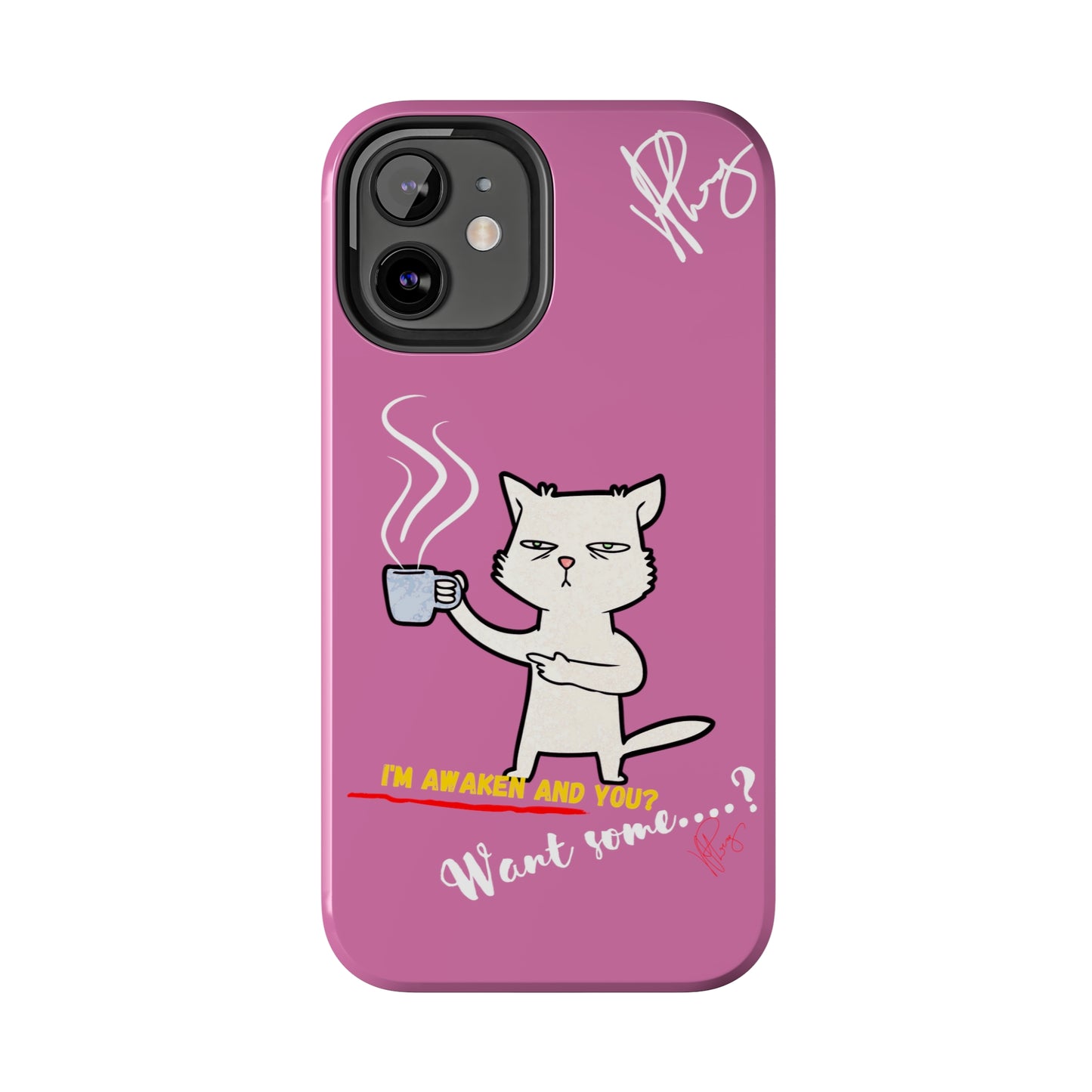 Cutie "Coffee Cat" Pet Design (in a Simple but Kool Tone Pink Base Color) Verision from the 'TPPG Collection' Line carries Several sizes of the "iPhone Series" Tough Phone Cases