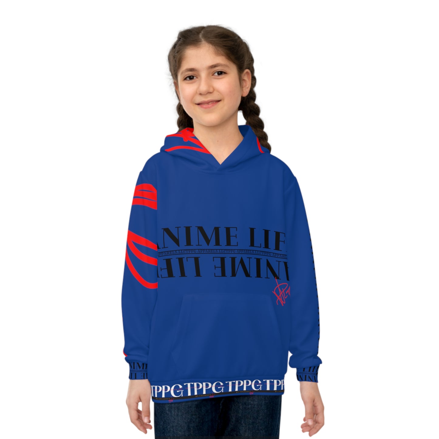 Children's (Dk. Blu) "TPPG Anime Life & Logo" Hoodie in 6 sizes