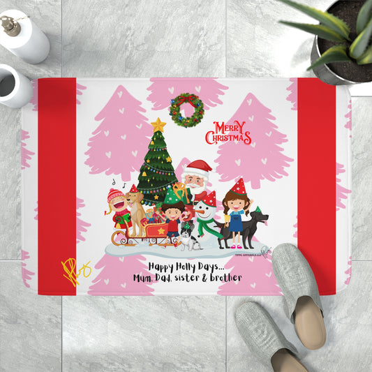 Soft & Fashionable Holiday "Christmas" Design in (Pink & Red color-2 sizes) Memory Foam Bath Mat by the "TPPG-Apparels" Holiday Brands