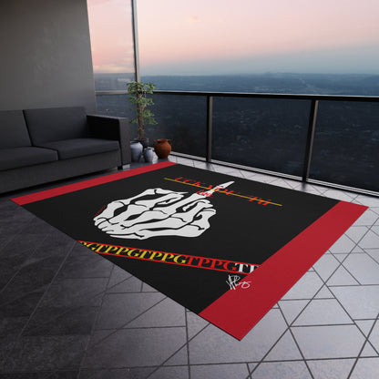 'TPPG'-Kool Rock Skelton Design ('Uck You Tú') Red/Black Durable & Non-Slip Outdoor Rug