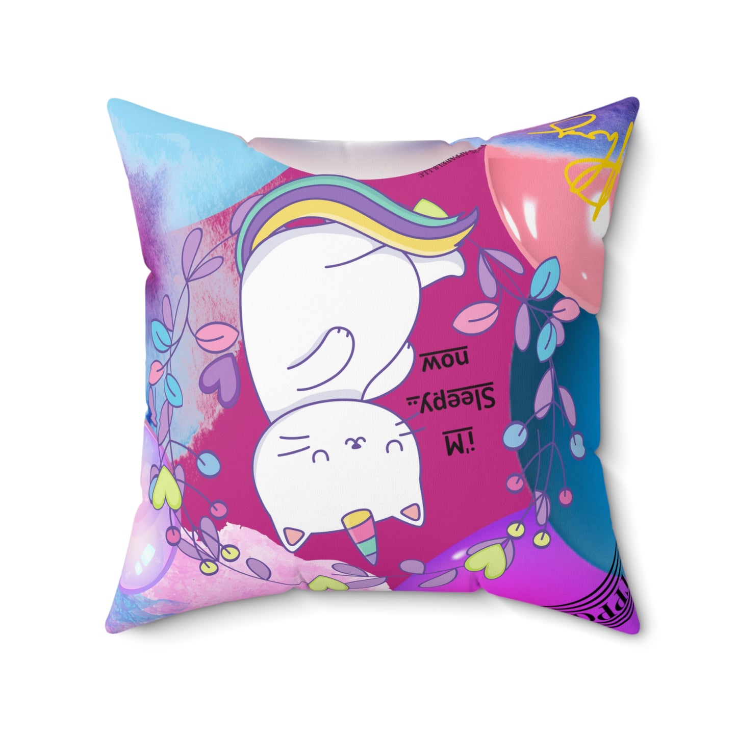 (Toddler/Kid) Spun Polyester Square Pillow (4 sizes-Deep Pink Bgd) - By: "TPPG KIds Collection"