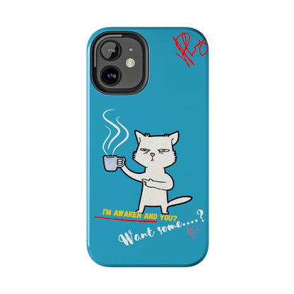 Cutie "Coffee Cat" Pet Design (in a Simple but Kool Light Blue Base Color) Verision from the 'TPPG Collection' Line carries Several sizes of the "iPhone Series" Tough Phone Cases